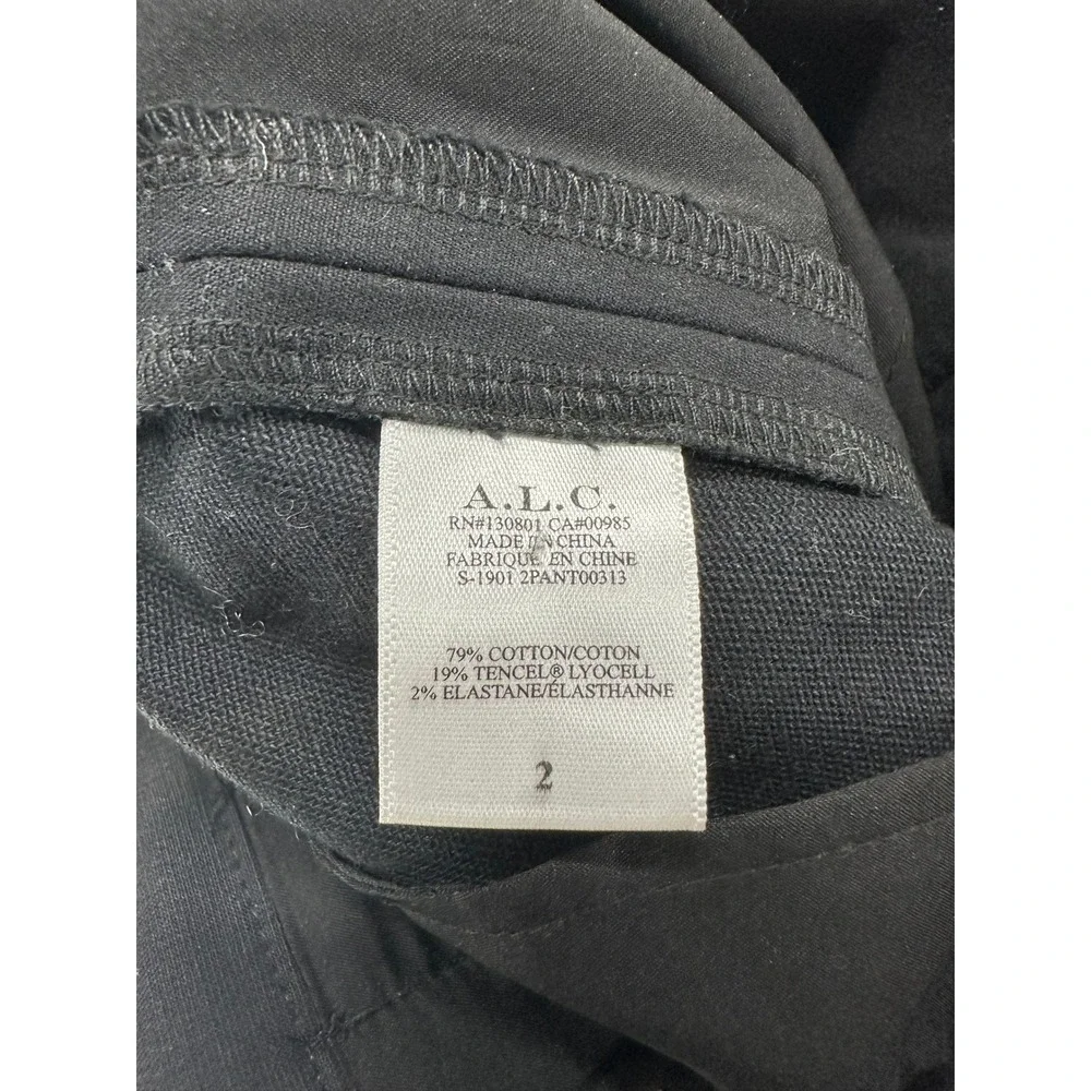 ALC Black High Waisted Belted Tapered Trousers Gold D-Ring Pleated Pants Size 2